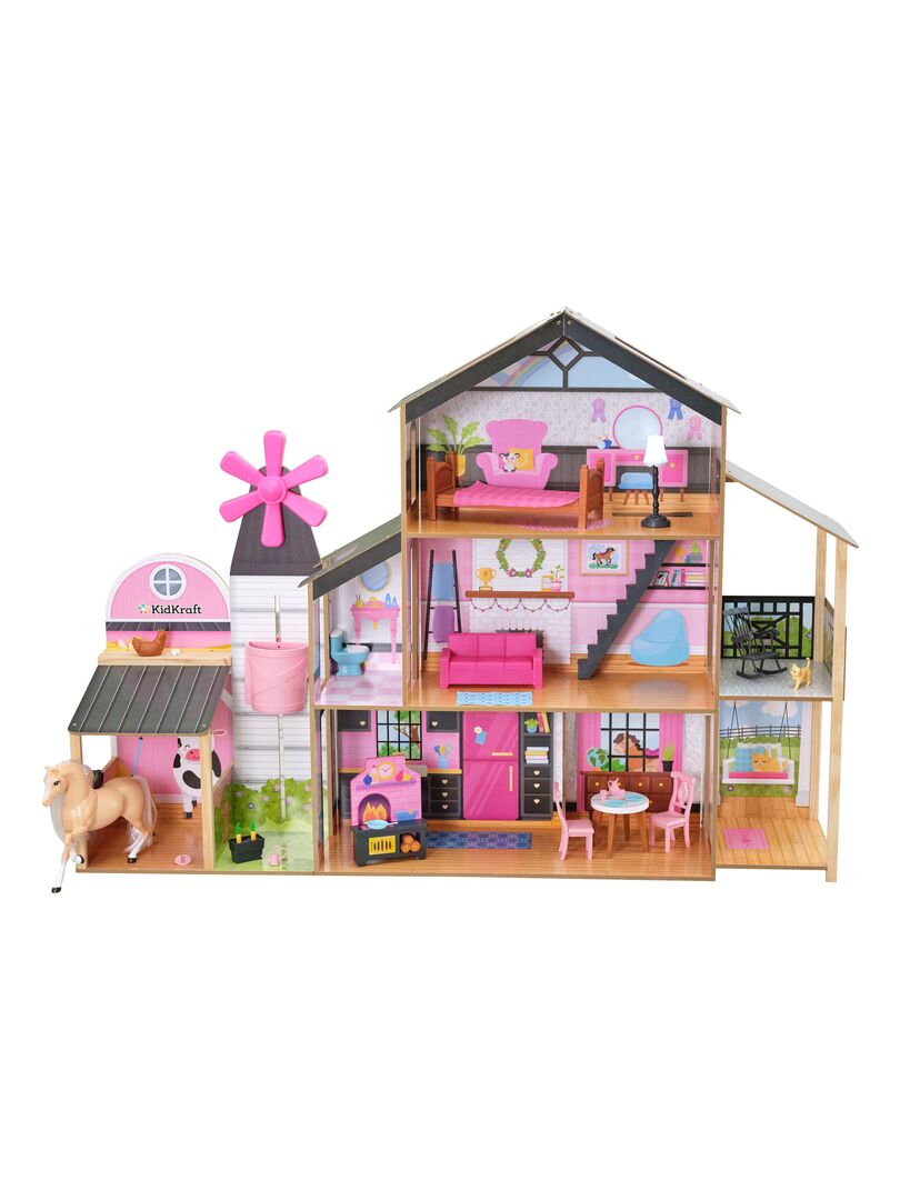 KidKraft - Maison de poupée en bois Windmill Elevator - Grange 2-en-1 avec  29 accessoires inclus - N/A - Kiabi - 149.99€