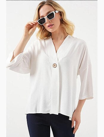 Kimono à col en v et manches trois-quarts avec boutons bdart