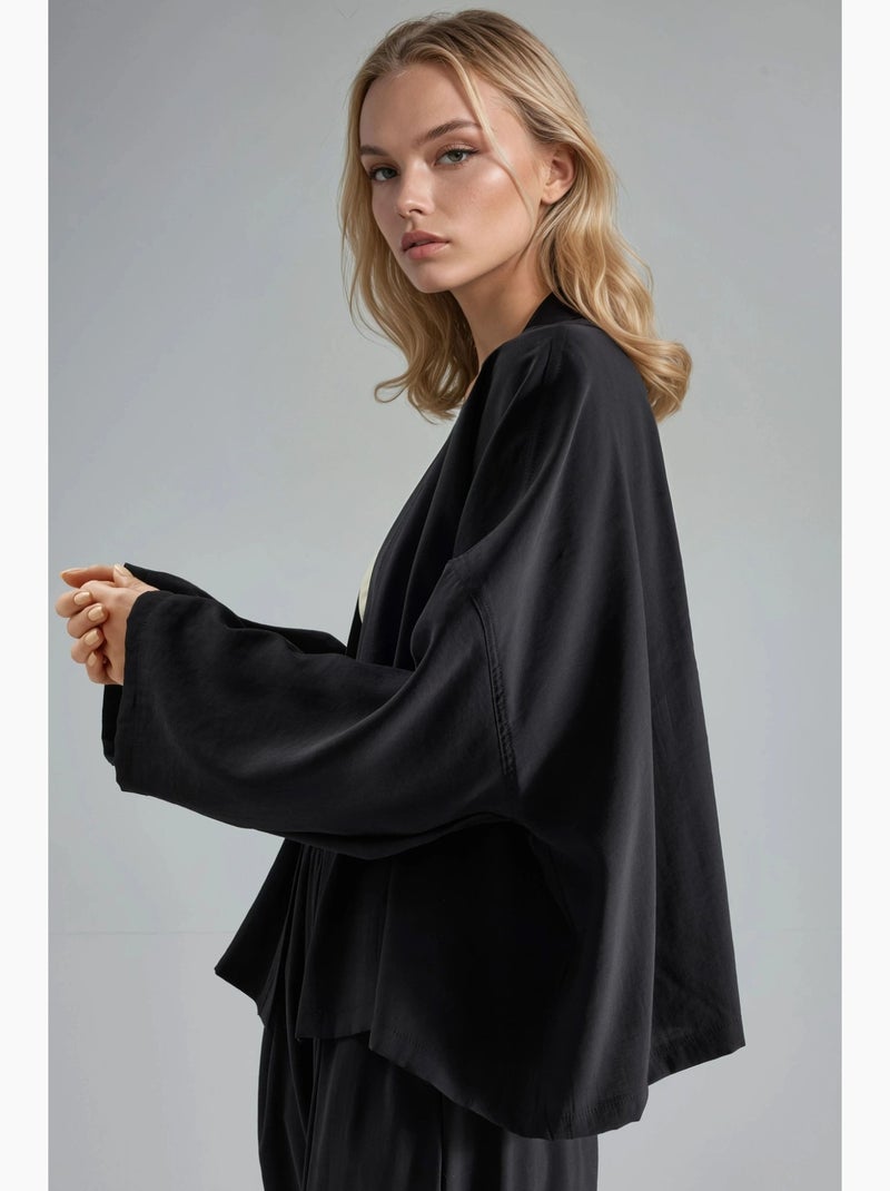 Kimono brodé busem à manches longues et col ouvert busem Noir - Kiabi