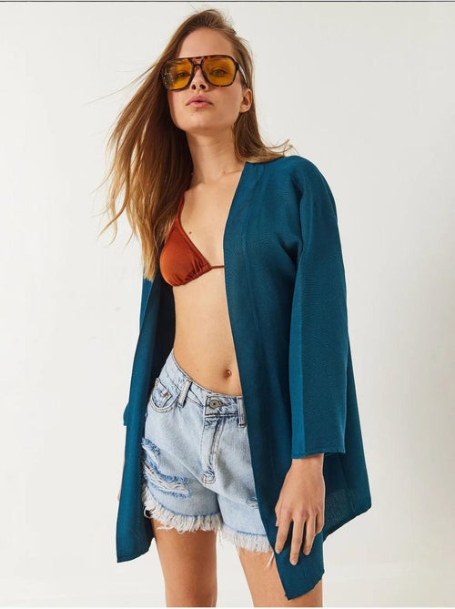 Kimono court basique texturé en lin lucci - Kiabi Kimono court basique texturé en lin lucci - Kiabi