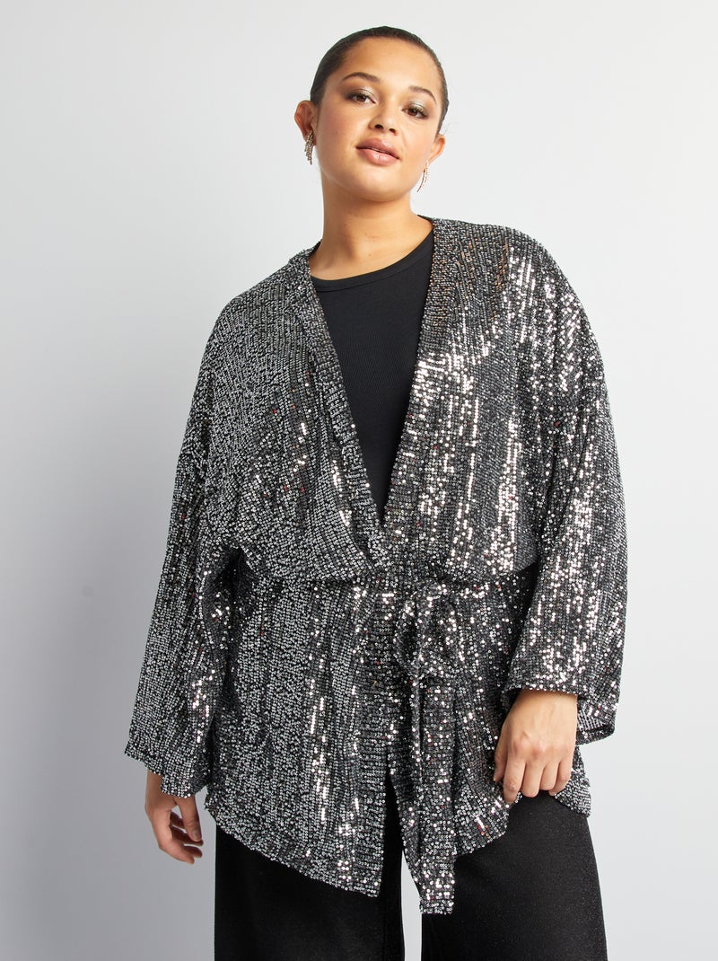 Kimono de fêtes à sequins Gris - Kiabi