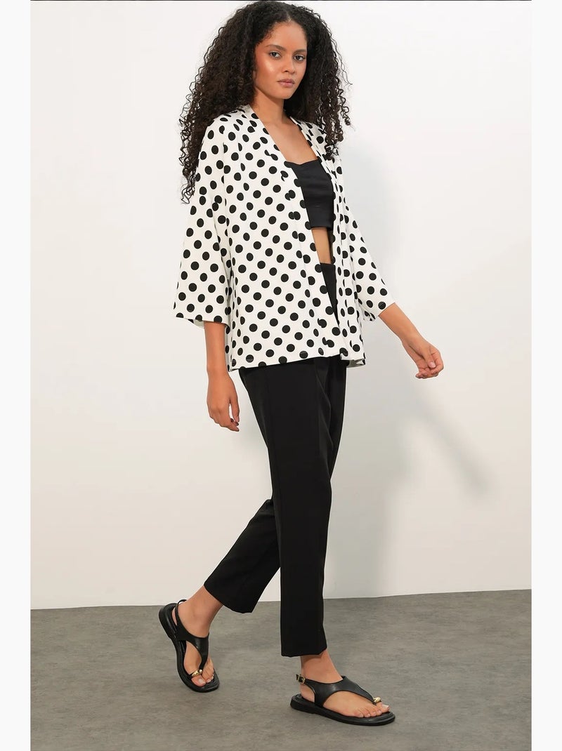 Kimono de plage à pois bdart Blanc Noir - Kiabi
