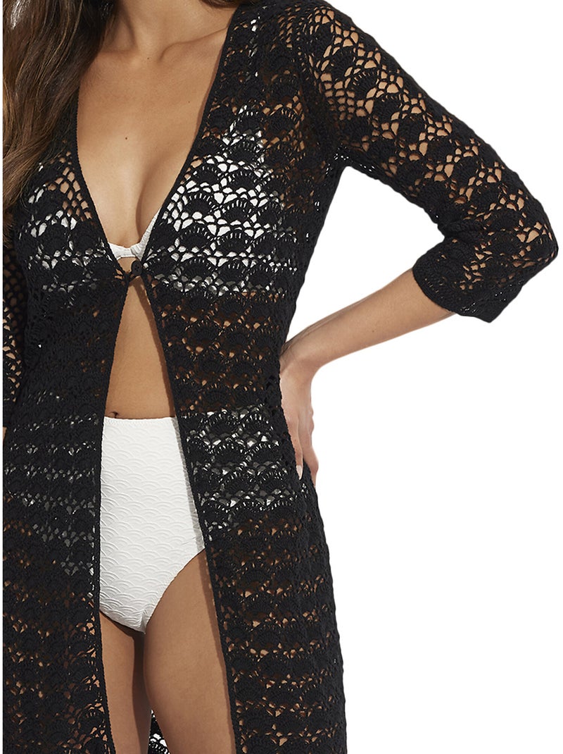 Kimono de plage manches trois-quarts Complementos Noir - Kiabi