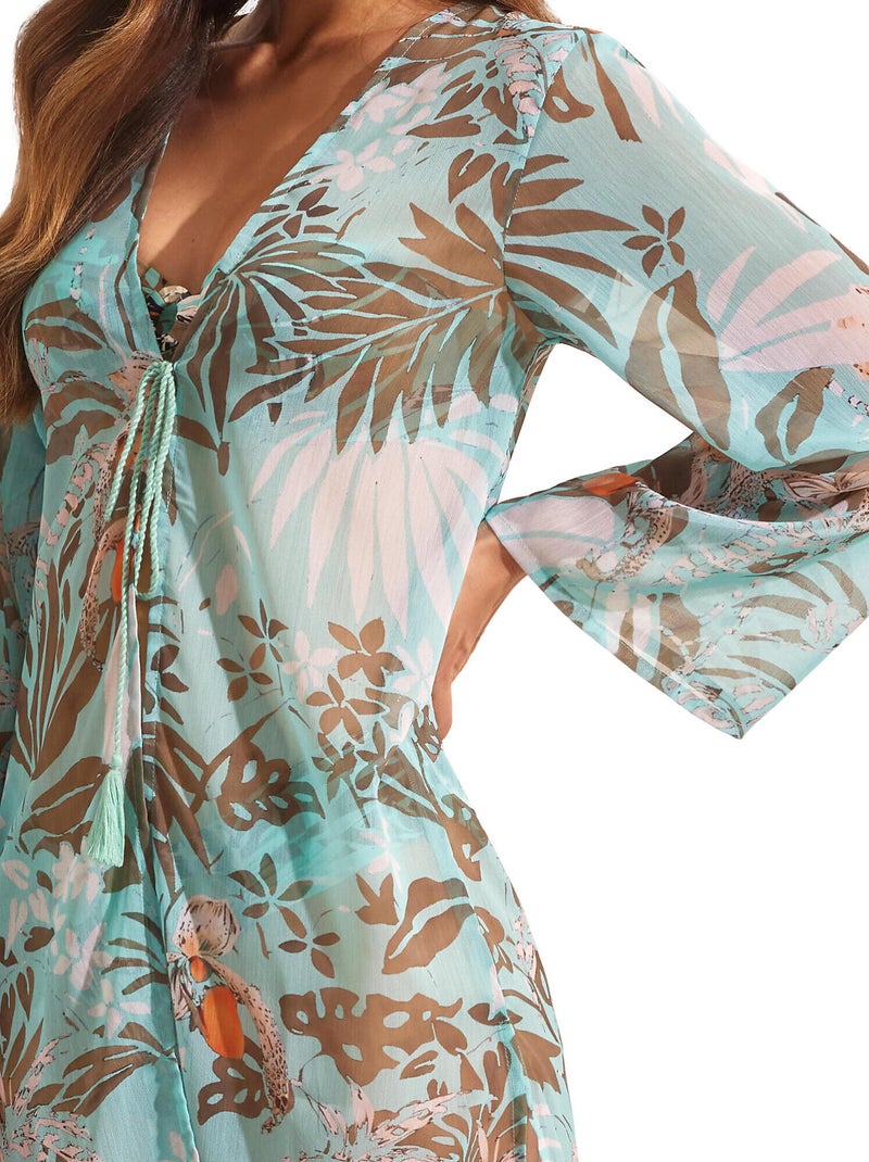 Kimono de plage mi-long AMAZONIA Bleu turquoise - Kiabi