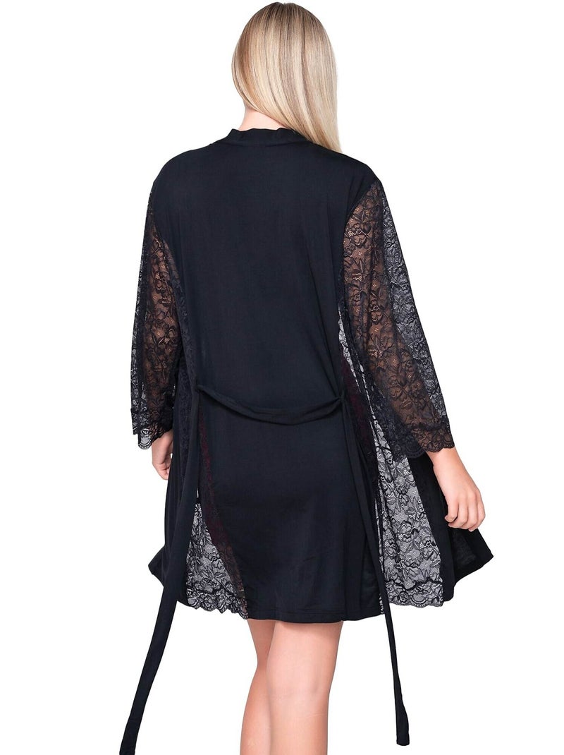 Kimono dentelle manches longues MICRO TOUCH LACE Noir - Kiabi