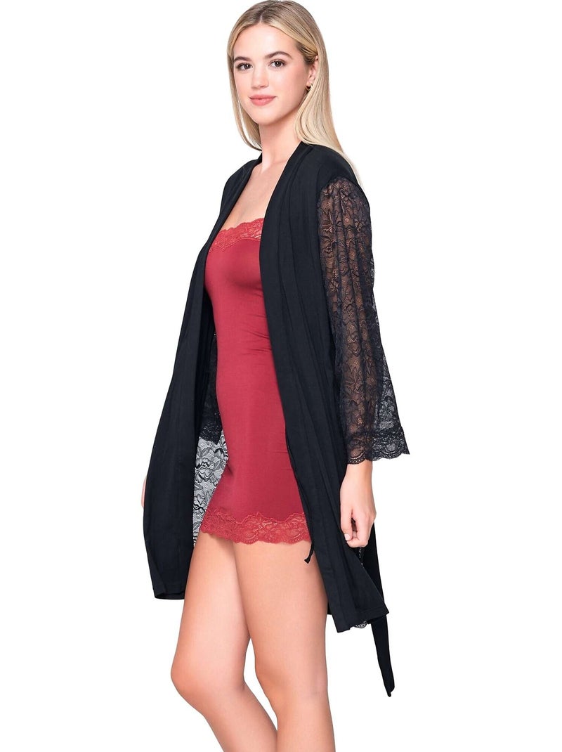 Kimono dentelle manches longues MICRO TOUCH LACE Noir - Kiabi