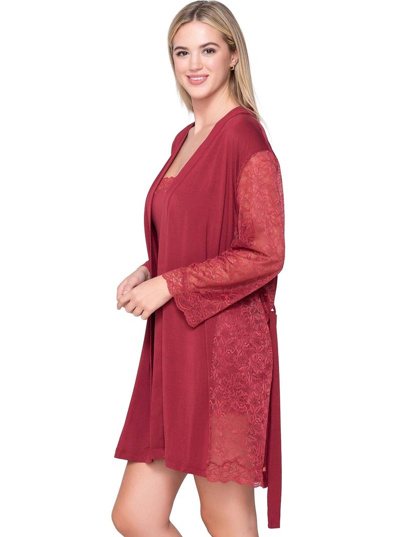 Kimono dentelle manches longues MICRO TOUCH LACE Rouge - Kiabi