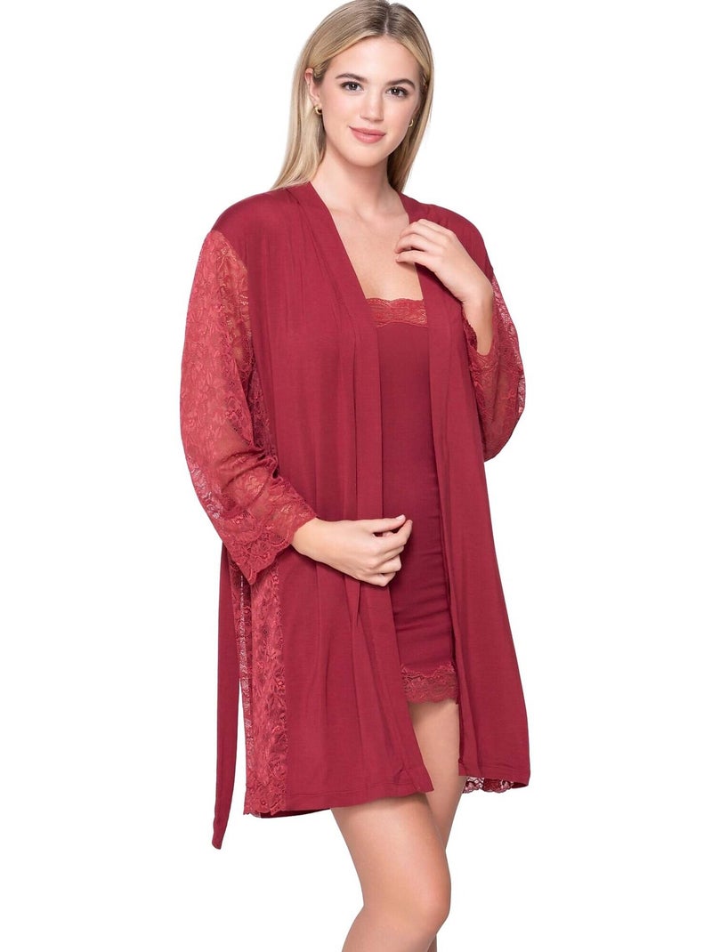 Kimono dentelle manches longues MICRO TOUCH LACE Rouge - Kiabi