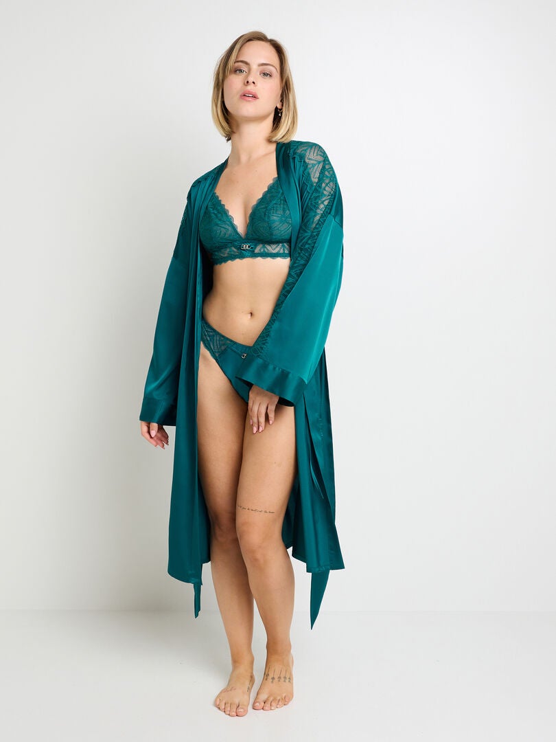 Kimono en satin et dentelle Femme - RougeGorge Lingerie Bleu - Kiabi