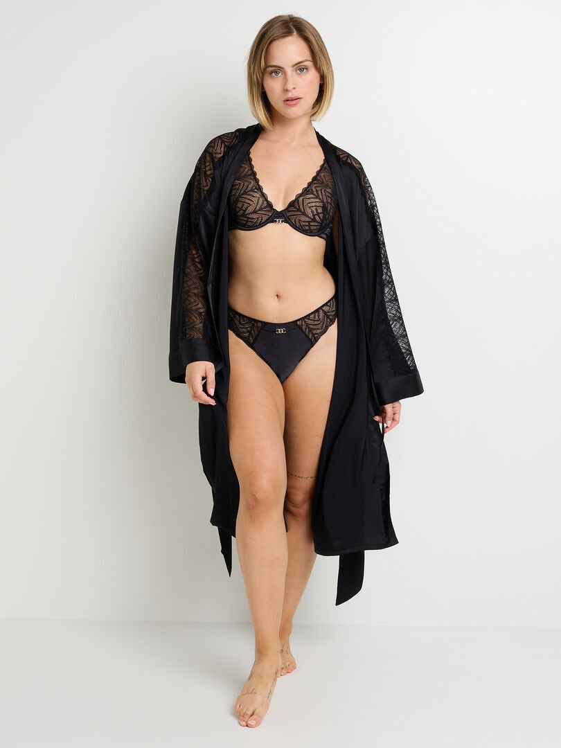 Kimono en satin et dentelle Femme - RougeGorge Lingerie Noir - Kiabi