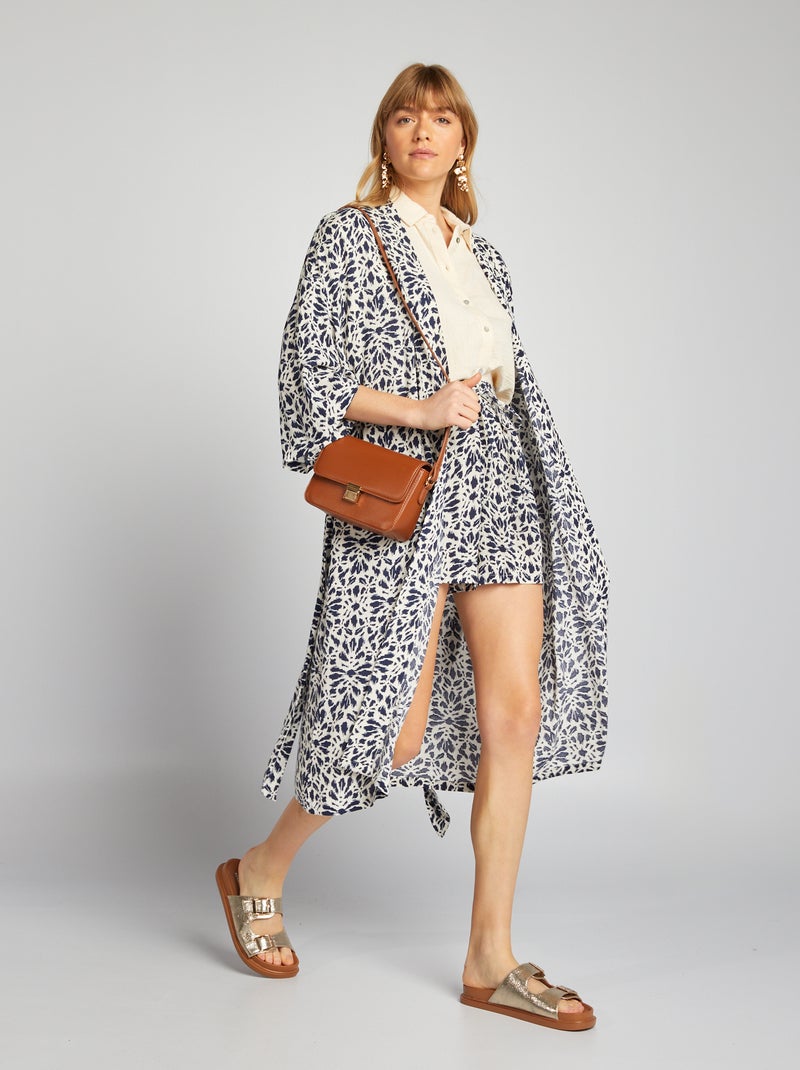 Kimono imprimé à ceinture Bleu marine - Kiabi