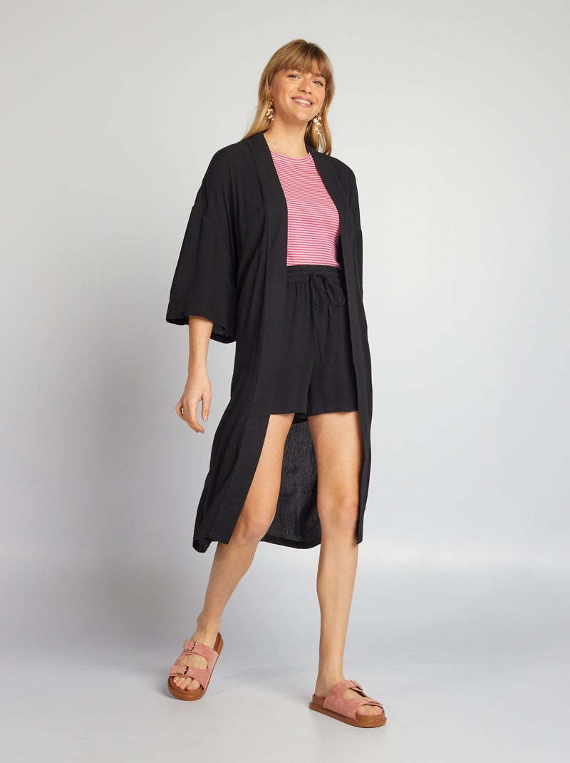 Kimono imprimé à ceinture noir - Kiabi