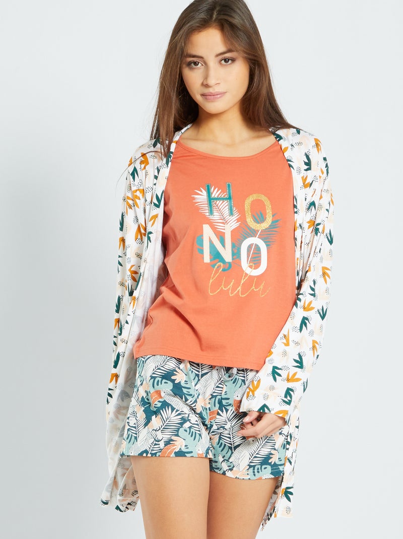 Kimono jersey blanc/ocre - Kiabi