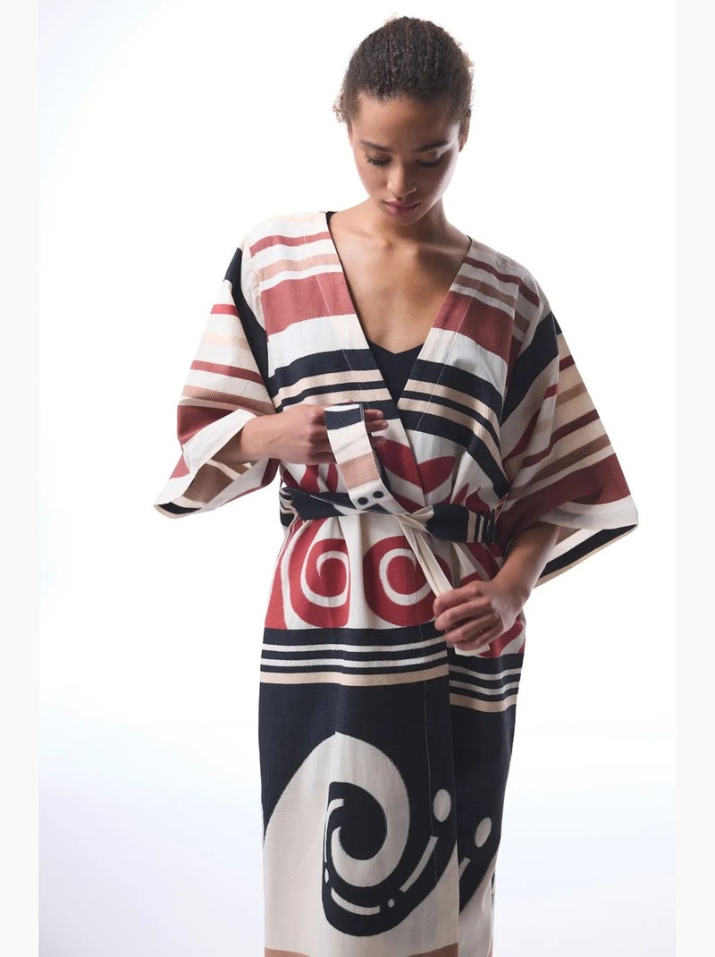 Kimono long à motif ethnique shay penti Blanc Rouge - Kiabi