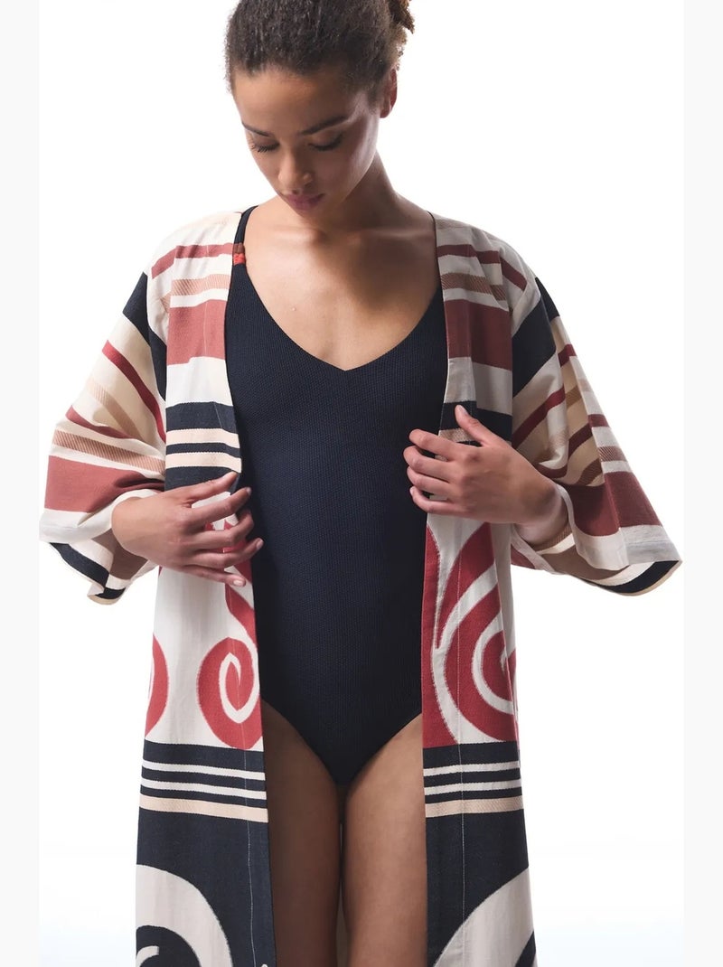 Kimono long à motif ethnique shay penti Blanc Rouge - Kiabi