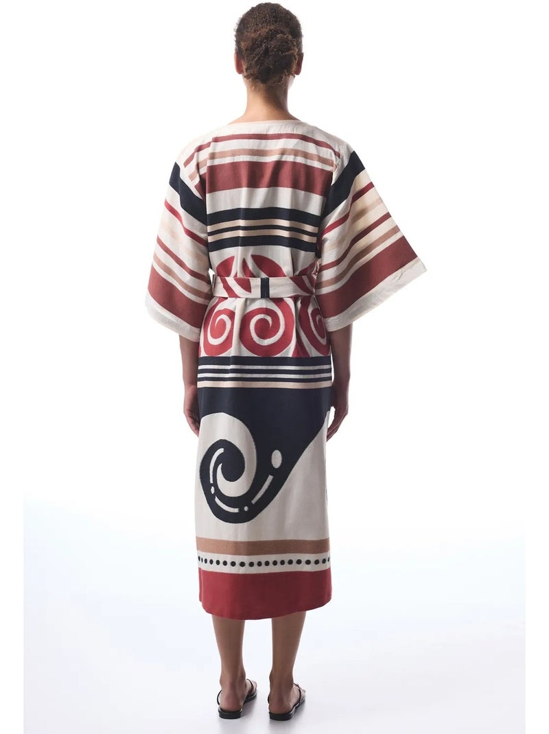 Kimono long à motif ethnique shay penti Blanc Rouge - Kiabi