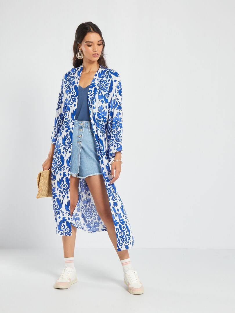 Kimono long avec imprimé fleuri Bleu - Kiabi