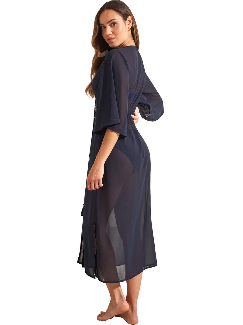 Kimono long de plage BAIKAL Bleu - Kiabi