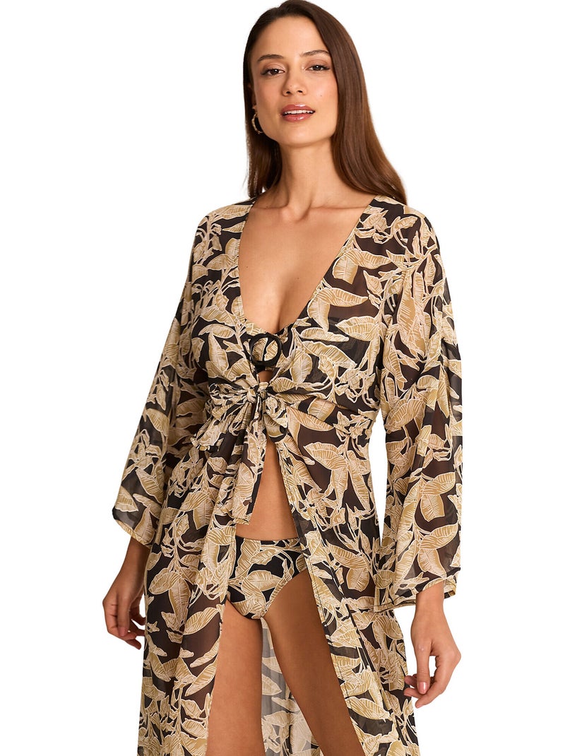 Kimono long de plage SALVIA Noir - Kiabi
