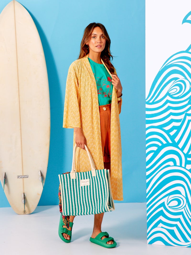 Kimono long imprimé à ceinturer Jaune - Kiabi