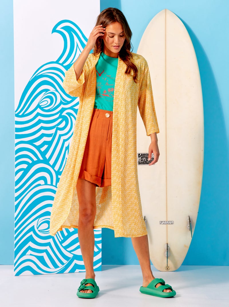 Kimono long imprimé à ceinturer Jaune - Kiabi