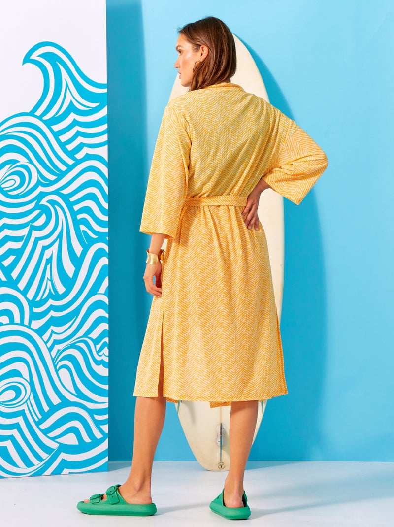 Kimono long imprimé à ceinturer Jaune - Kiabi