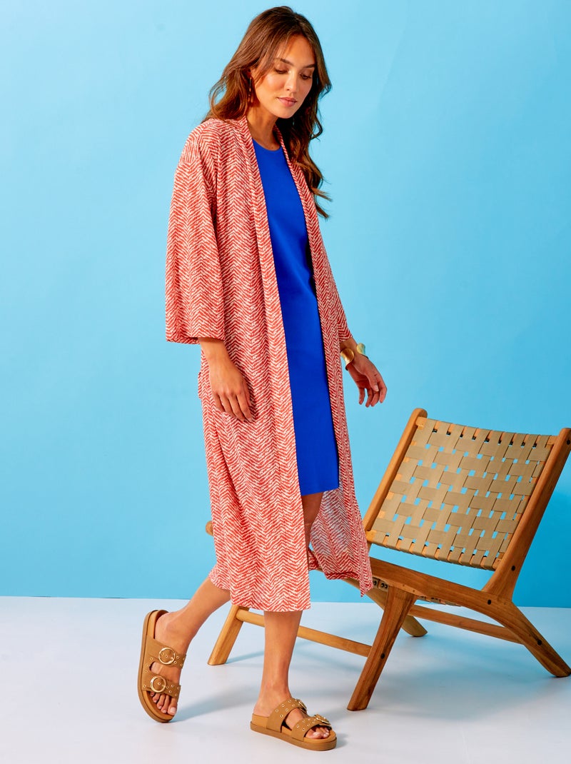 Kimono long imprimé à ceinturer Ocre - Kiabi