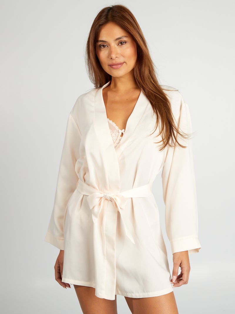 Kimono mi-long satiné Beige rose - Kiabi