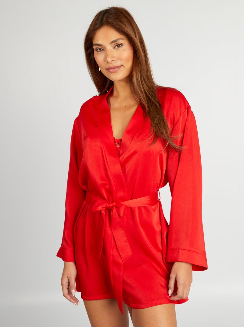 Kimono mi-long satiné Rouge - Kiabi