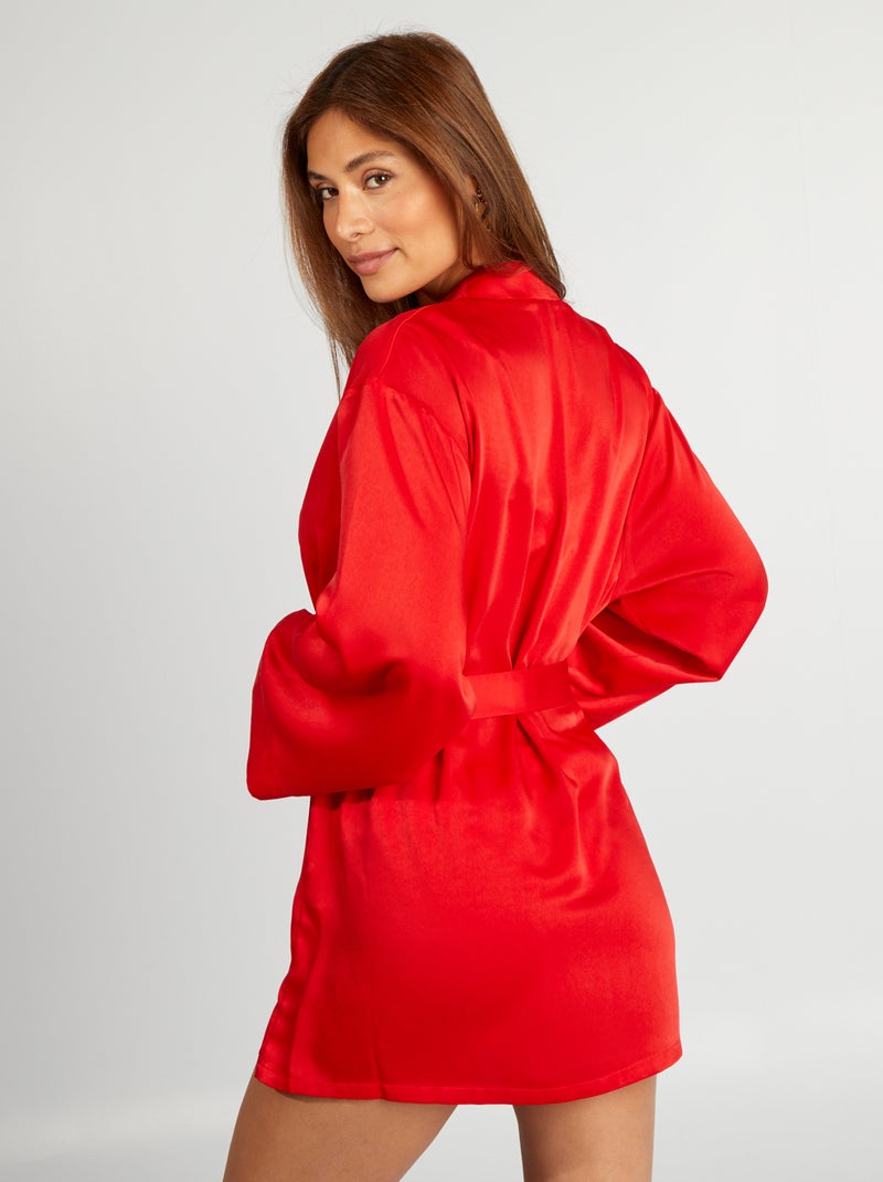 Kimono mi-long satiné Rouge - Kiabi