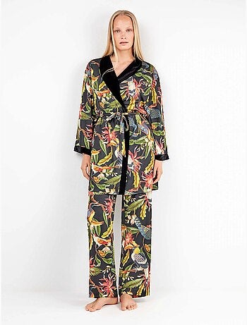 Kimono réversible en satin floral et noir élégant