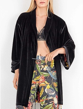 Kimono réversible en satin floral et noir élégant