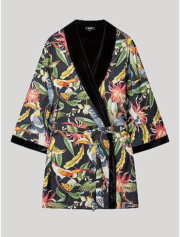 Kimono réversible en satin floral et noir élégant