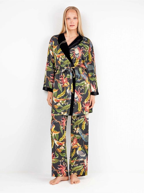 Kimono réversible en satin floral et noir élégant - Kiabi