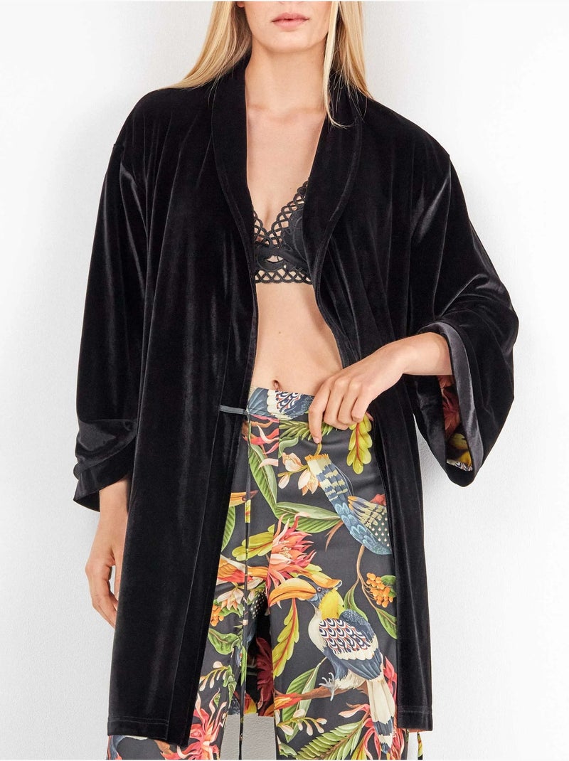 Kimono réversible en satin floral et noir élégant Multicolore - Kiabi