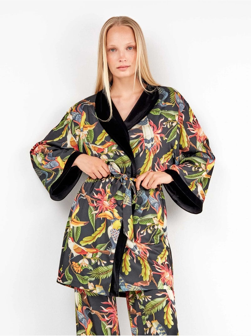 Kimono réversible en satin floral et noir élégant Multicolore - Kiabi
