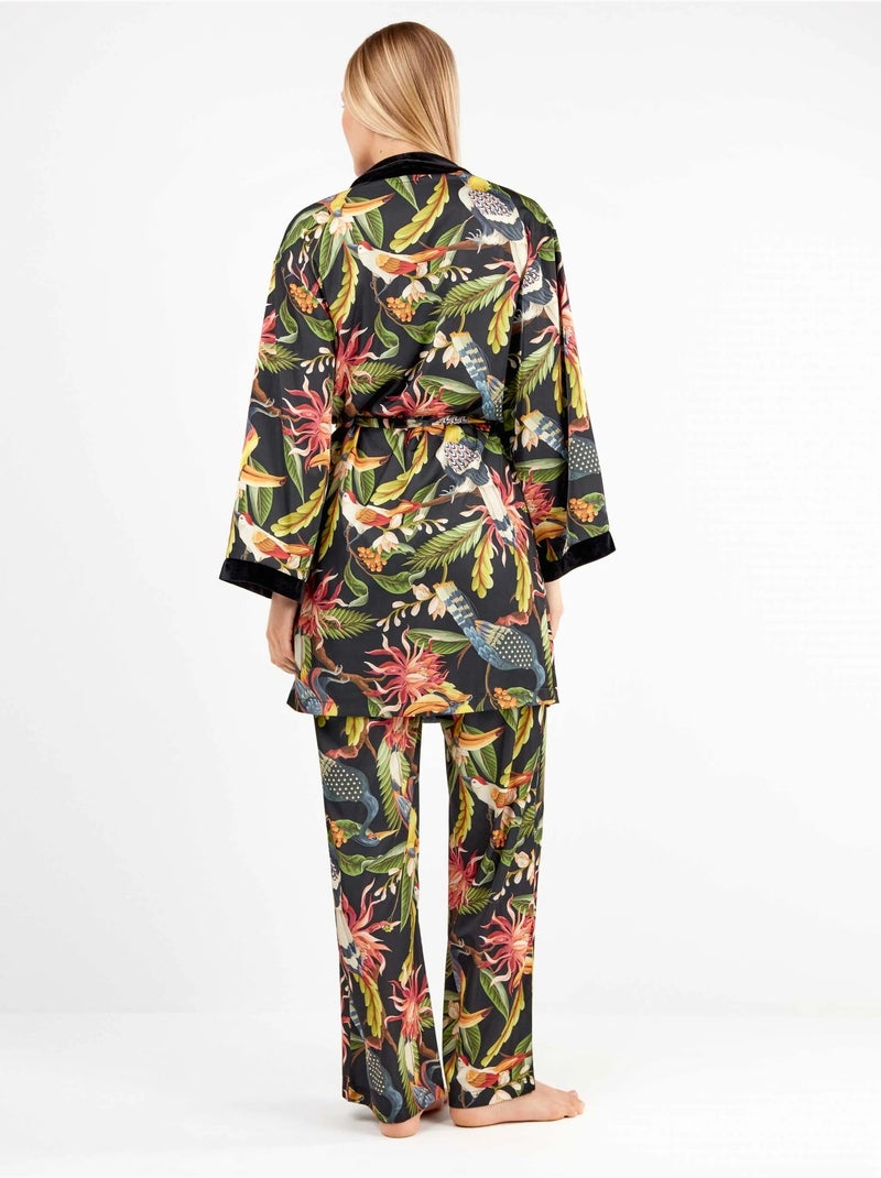 Kimono réversible en satin floral et noir élégant Multicolore - Kiabi