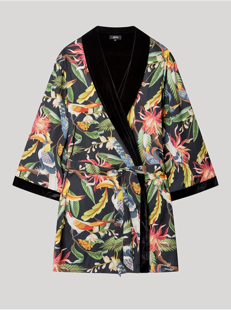 Kimono réversible en satin floral et noir élégant Multicolore - Kiabi
