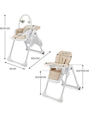 Chaise Haute Kinderkraft TUMMIE 2 en 1 avec Fonction Transat, 7 Hauteurs et Double Plateau