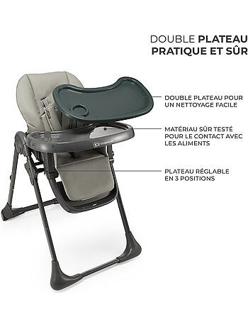 Chaise Haute Kinderkraft TUMMIE 2 en 1 avec Fonction Transat, 7 Hauteurs et Double Plateau
