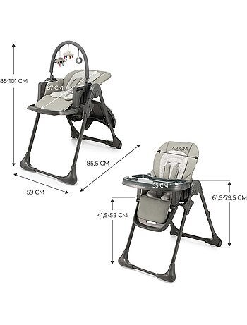 Chaise Haute Kinderkraft TUMMIE 2 en 1 avec Fonction Transat, 7 Hauteurs et Double Plateau