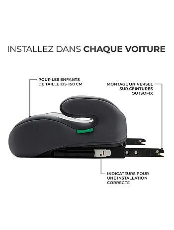 Kinderkraft I-BOOST i-Size - Rehausseur auto ISOFIX R129, 135-150cm, mousse/housse amovible