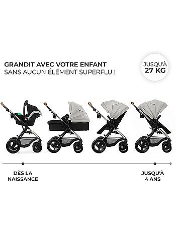 Kinderkraft MOOV 2 XL 3 en 1 avec siège convertible, nacelle XL et roues gonflables