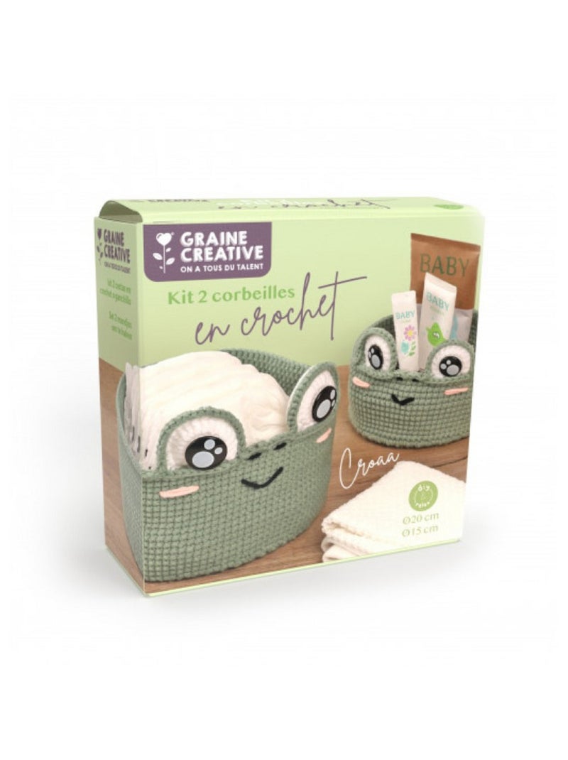 Kit 2 corbeilles grenouilles en crochet Beige - Kiabi