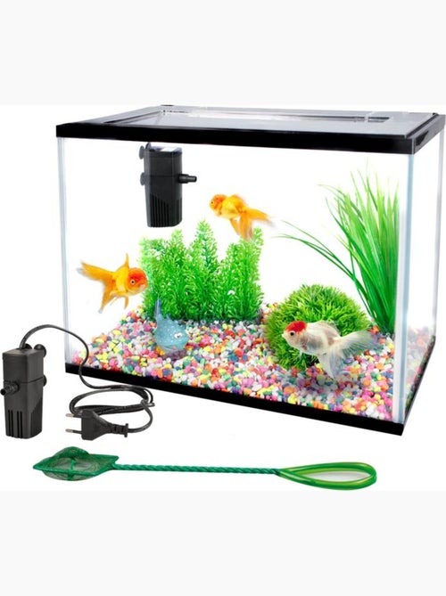 Kit Aquarium rectangulaire 16L avec filtre, gravier et épuisette - Kiabi