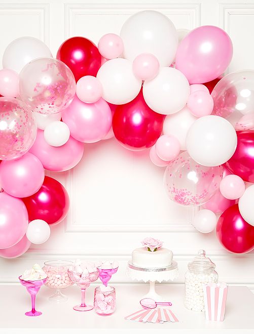Kit arche de 70 ballons                                         rose/blanc 
