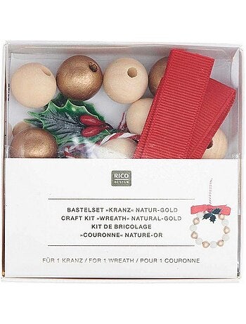 Kit bricolage Perles en bois - Couronne nature or