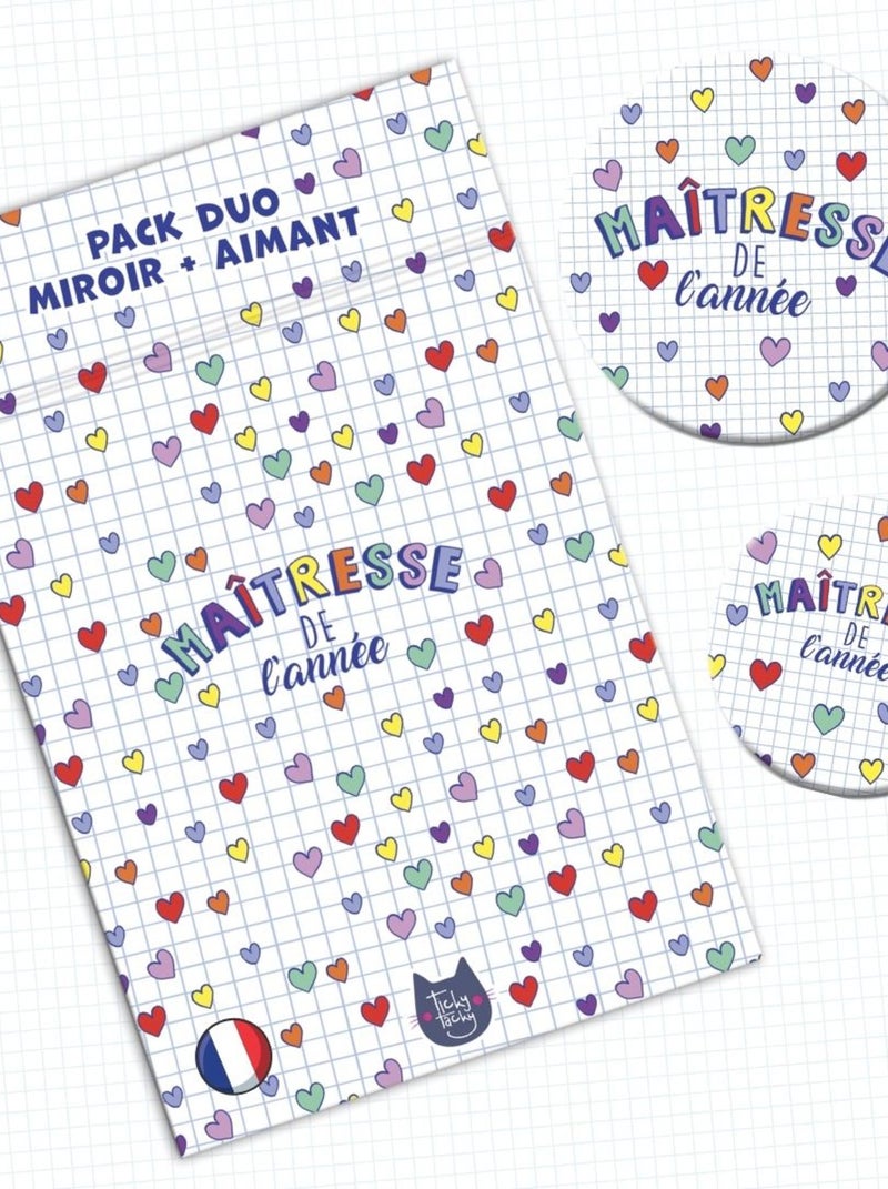 Kit Cadeau Maîtresse de l'année | Pack Carte + Miroir + Aimant Maîtresse de l'année cœurs N/A - Kiabi