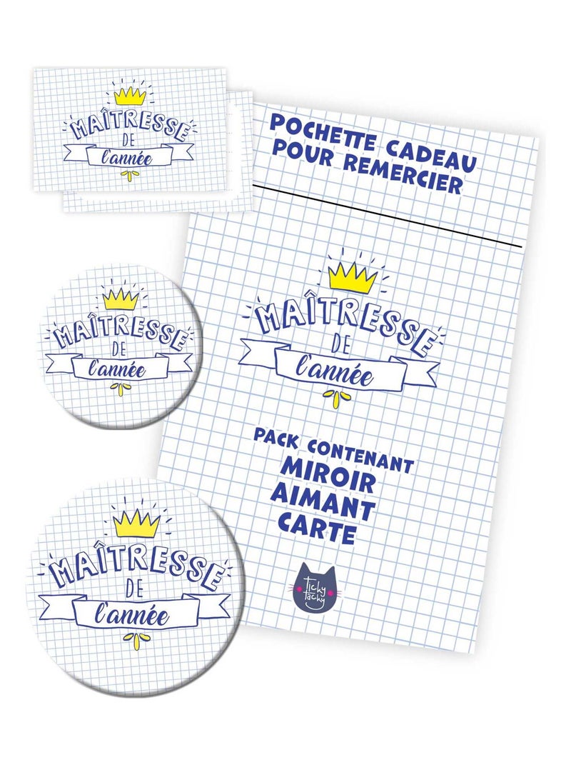 Kit Cadeau Maîtresse | Pack Carte + Miroir + Aimant Maîtresse de l'année Couronne N/A - Kiabi