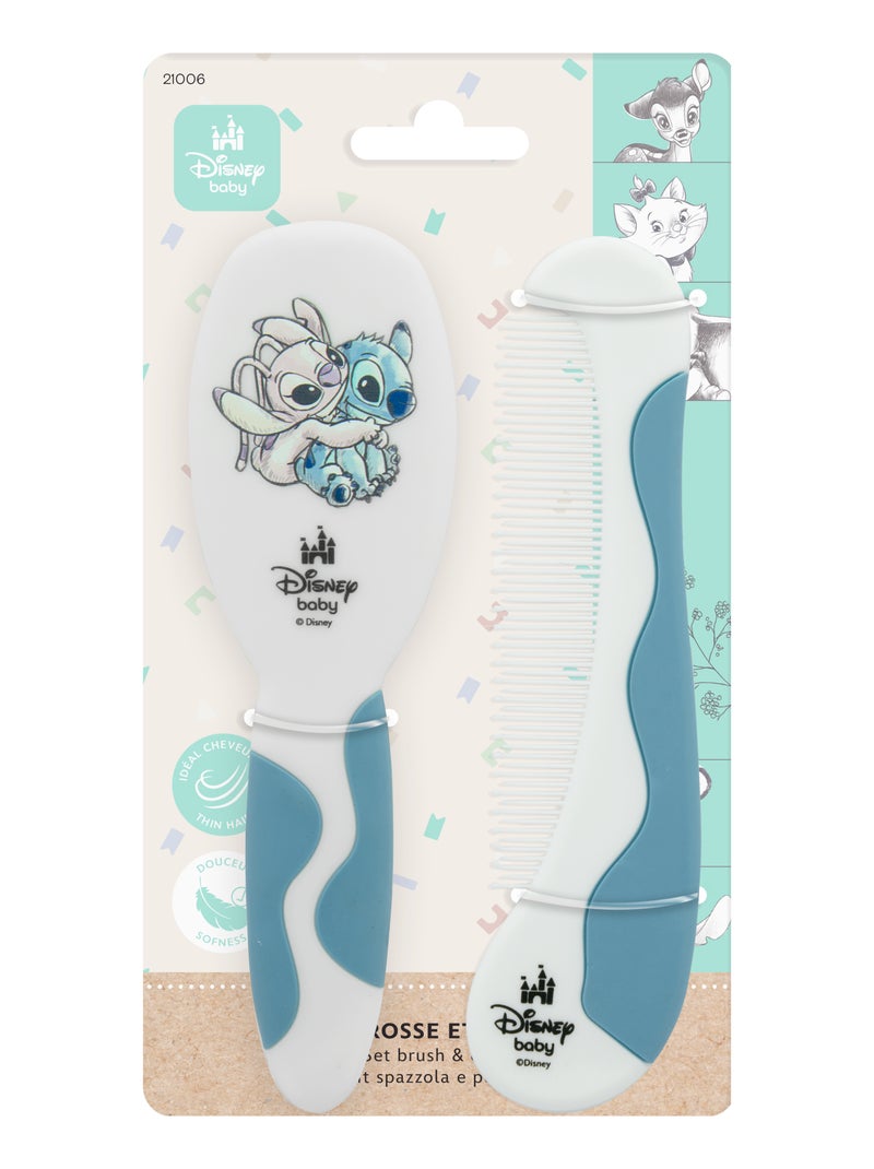 Kit Coiffure Bébé Peigne & Brosse Cheveux - DISNEY - Lilo & Stitch – Démêlage Doux Blanc Bleu - Kiabi